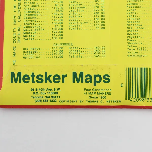 Vintage Multnomah County Oregon Metsker's Map Sportsman's Guide