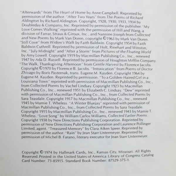 Love for All Seasons Compiled by Kitty Clevenger 1974 HC Hallmark Crown Edition