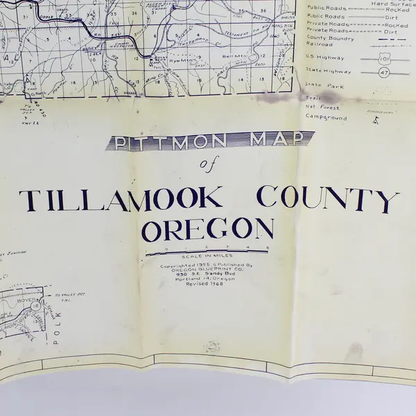 Vintage Tillamook County Oregon Pittmon Map Hunting Fishing Camping