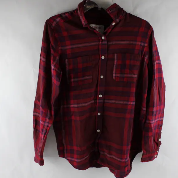 Mossimo Supply Co Women's S Purple/Red Boyfriend Fit Plaid Flannel Button Up