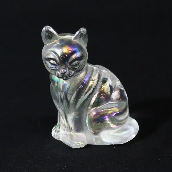 Fenton Clear Iridescent Glass Cat Figurine 3.5"