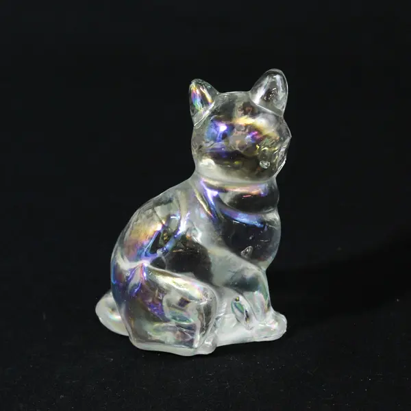 Fenton Clear Iridescent Glass Cat Figurine 3.5"