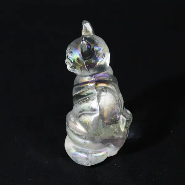 Fenton Clear Iridescent Glass Cat Figurine 3.5"