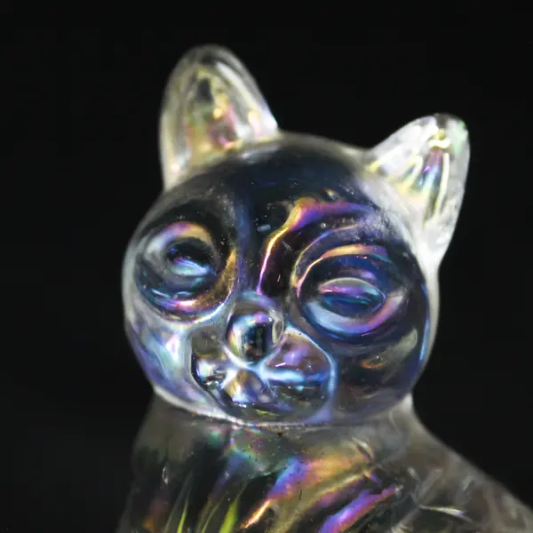 Fenton Clear Iridescent Glass Cat Figurine 3.5"