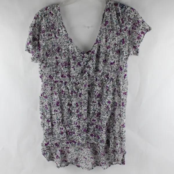 Torrid Women's 0 (12/L) Gray/Purple Floral Lace Short Sleeve Stretch Blouse