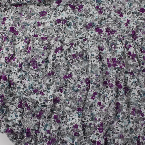 Torrid Women's 0 (12/L) Gray/Purple Floral Lace Short Sleeve Stretch Blouse