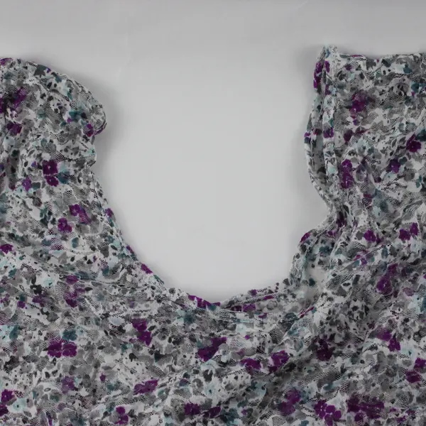 Torrid Women's 0 (12/L) Gray/Purple Floral Lace Short Sleeve Stretch Blouse