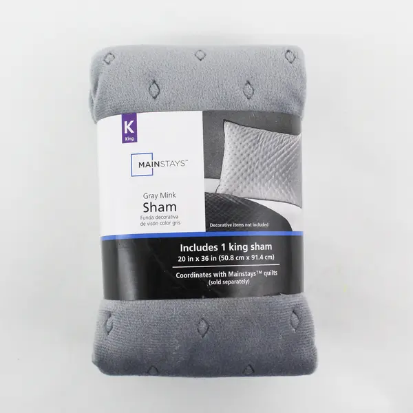 Mainstays Gray Mink King Pillow Sham 20x36 in New with Tags