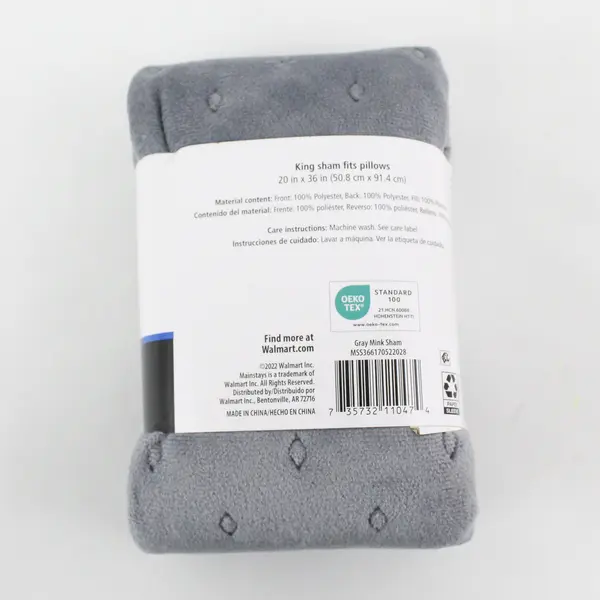 Mainstays Gray Mink King Pillow Sham 20x36 in New with Tags