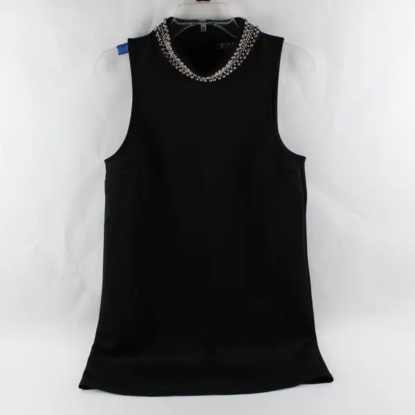 Topshop Women's 8 Black Rhinestone/Bead Encrusted Collar Sleeveless Shift Dress