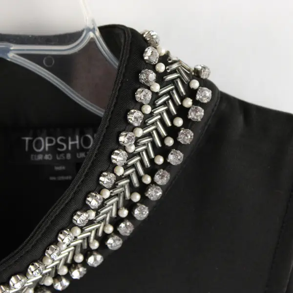 Topshop Women's 8 Black Rhinestone/Bead Encrusted Collar Sleeveless Shift Dress