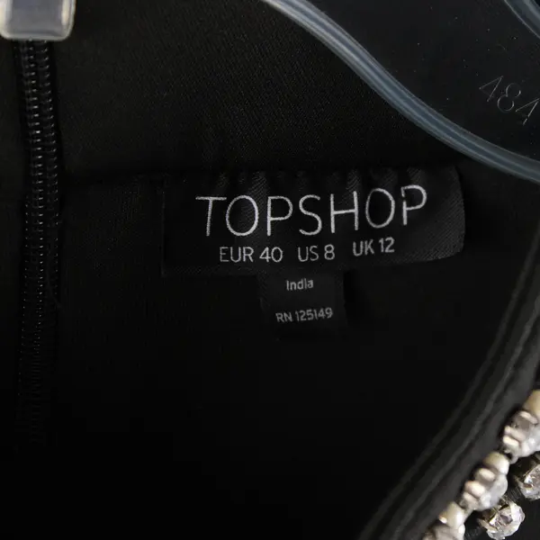 Topshop Women's 8 Black Rhinestone/Bead Encrusted Collar Sleeveless Shift Dress