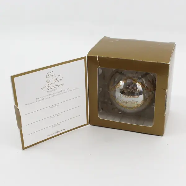 Roman Glass Ornament "Our First Christmas" 3.5" New w/ Box