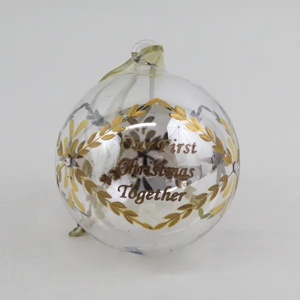 Roman Glass Ornament "Our First Christmas" 3.5" New w/ Box