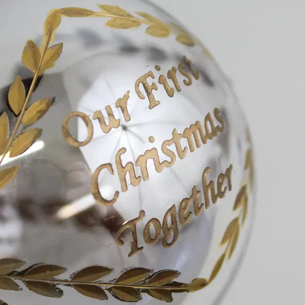 Roman Glass Ornament "Our First Christmas" 3.5" New w/ Box