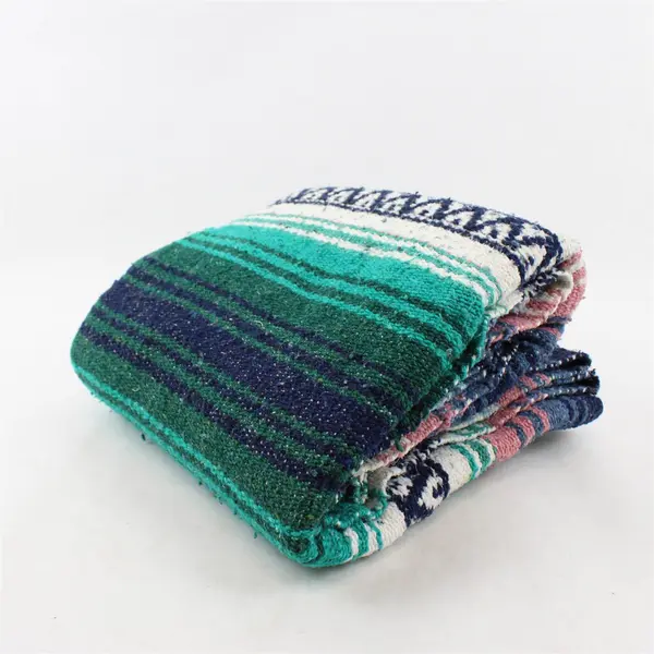 Unbranded White/Blue/Green/Pink Falsa Mexican Throw Blanket 48" x 75"