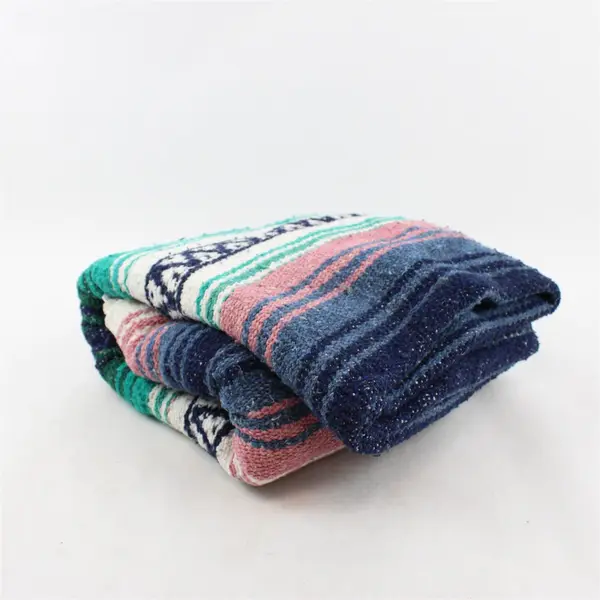 Unbranded White/Blue/Green/Pink Falsa Mexican Throw Blanket 48" x 75"