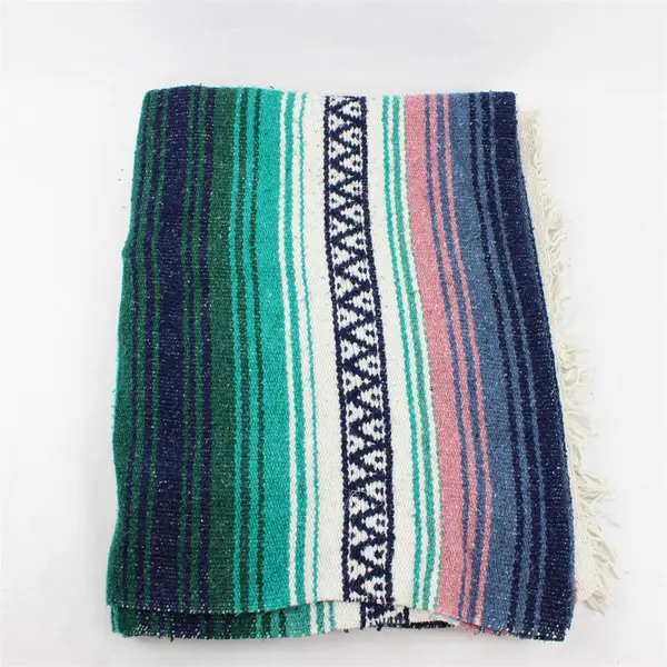 Unbranded White/Blue/Green/Pink Falsa Mexican Throw Blanket 48" x 75"