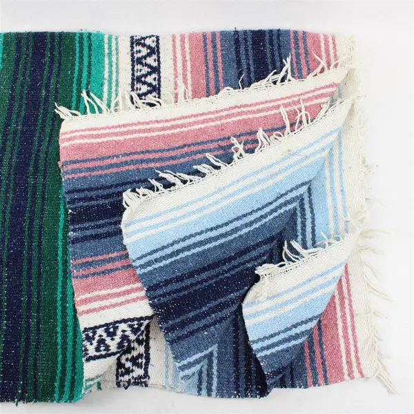 Unbranded White/Blue/Green/Pink Falsa Mexican Throw Blanket 48" x 75"