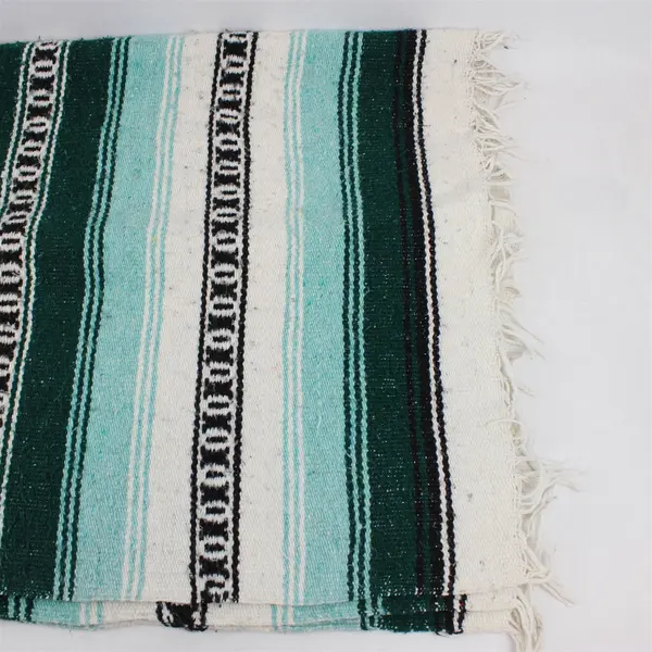 Unbranded White/Blue/Green/Teal Falsa Mexican Throw Blanket 51.5" x 77"