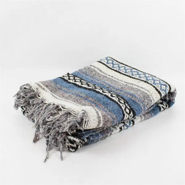 Unbranded White/Blue/Gray/Black Falsa Mexican Throw Blanket 50" x 70"