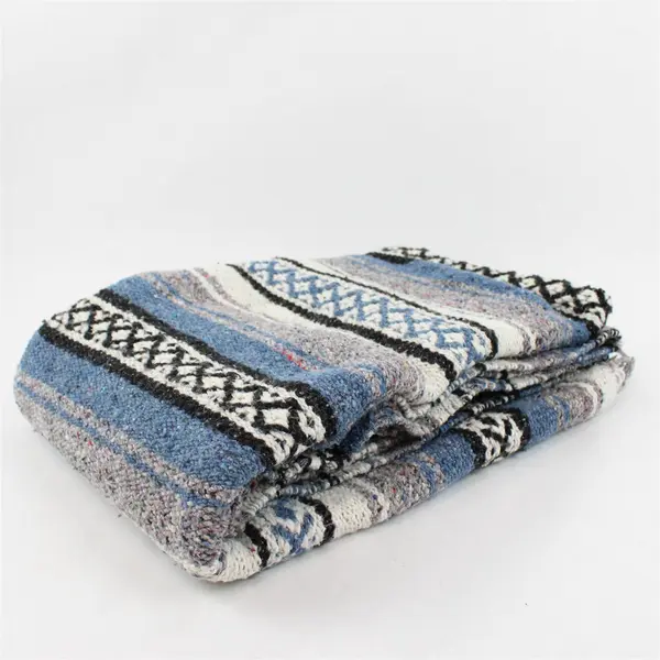 Unbranded White/Blue/Gray/Black Falsa Mexican Throw Blanket 50" x 70"