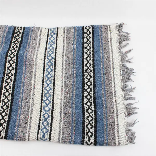 Unbranded White/Blue/Gray/Black Falsa Mexican Throw Blanket 50" x 70"