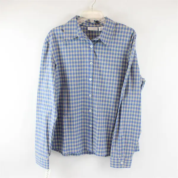 Christian Trapani Blue/White/Yellow Plaid Long Sleeve Button Up Women's Size XL