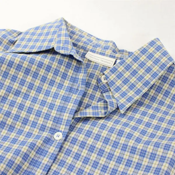 Christian Trapani Blue/White/Yellow Plaid Long Sleeve Button Up Women's Size XL