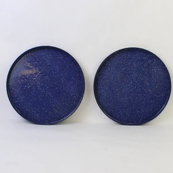 Lot of 2 Large Blue Speckled Enamel Stove Burner Covers