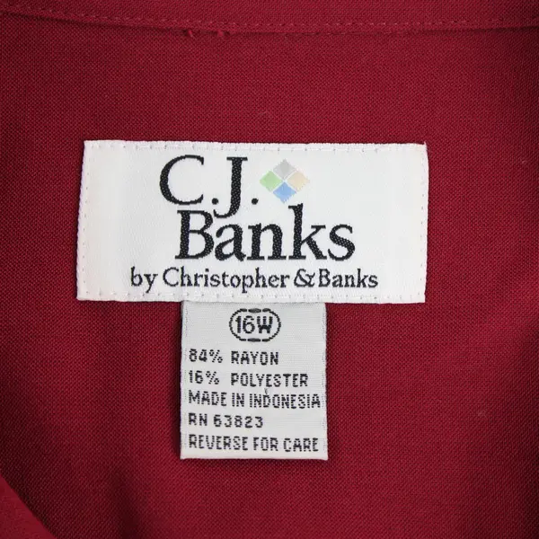 C. J. Banks Solid Deep Red Color Long Sleeve Button Up Women's Size 16W