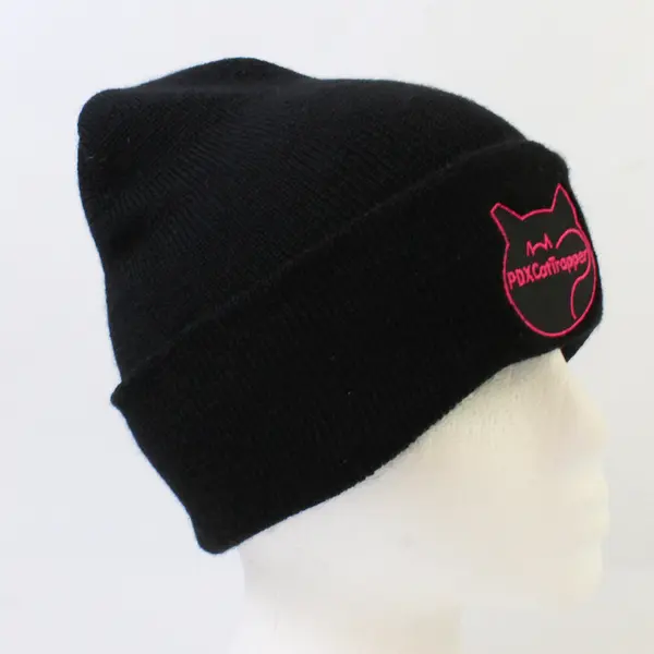 PDX Cat Trapper Stocking Cap Black Pink Men's Winter Hat