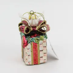 Fitz and Floyd Glass Gregorian Gift Box with Dove On top Christmas Ornament