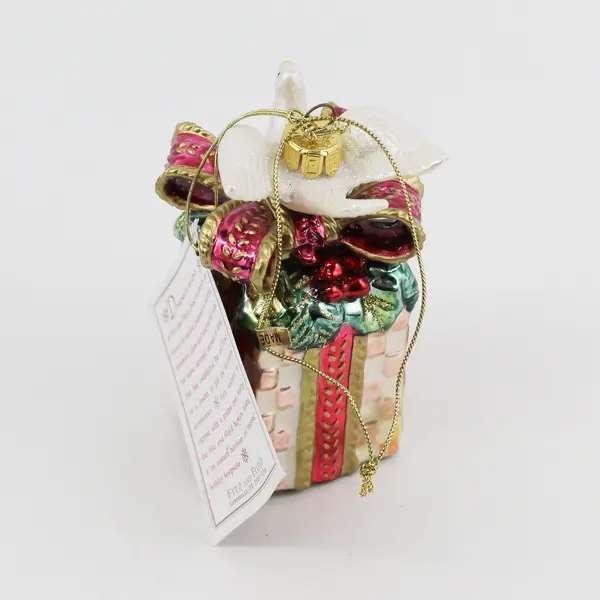 Fitz and Floyd Glass Gregorian Gift Box with Dove On top Christmas Ornament