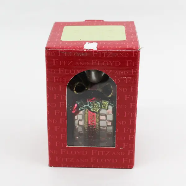 Fitz and Floyd Glass Gregorian Gift Box with Dove On top Christmas Ornament