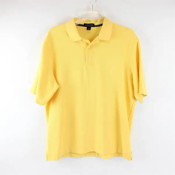 Land's End Solid Butter Yellow Color Short Sleeve Polo Top Men's Size L (42-44)