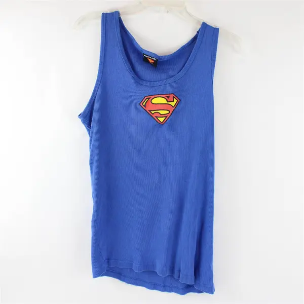Warner Bros Superman Solid Blue Color Ribbed Tank Top 2000 Men's Size L/XL