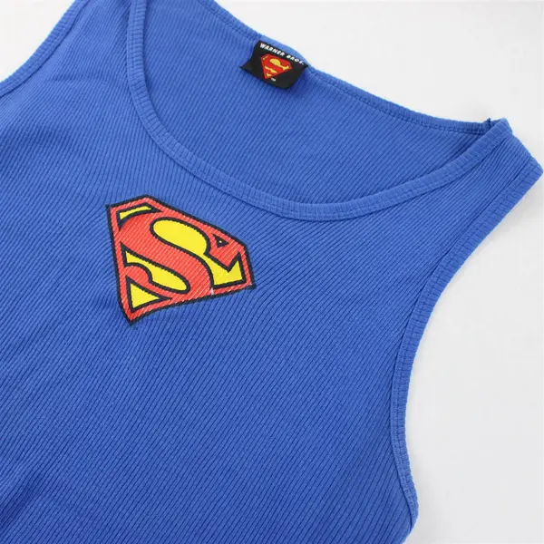 Warner Bros Superman Solid Blue Color Ribbed Tank Top 2000 Men's Size L/XL
