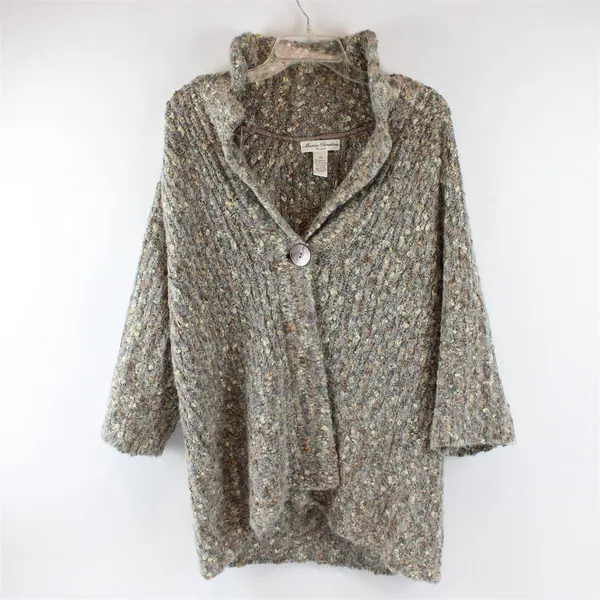 Marisa Christina Gray Speckled Brown Long Sleeve Woven Cardigan Women's Size 1X