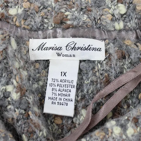 Marisa Christina Gray Speckled Brown Long Sleeve Woven Cardigan Women's Size 1X