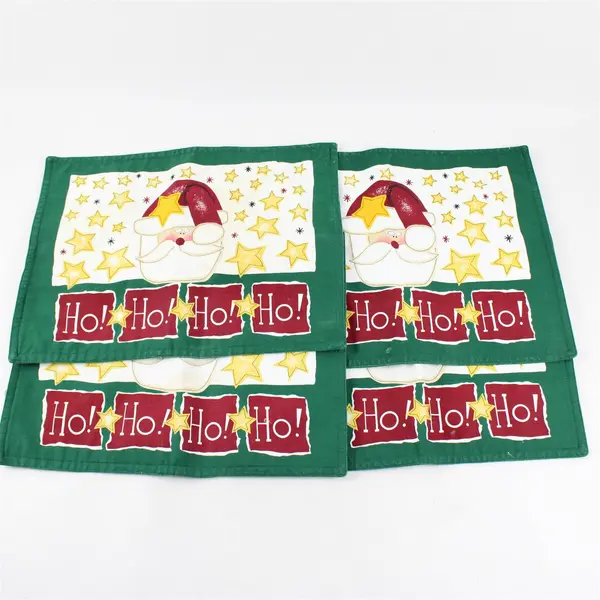 Set of 4 Franco Santa Placemats Green Christmas Holiday 13x9 Pre-Owned