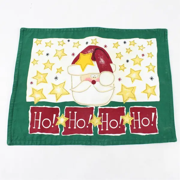 Set of 4 Franco Santa Placemats Green Christmas Holiday 13x9 Pre-Owned