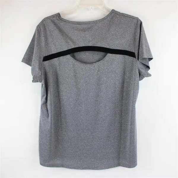 Danskin Now Semi Fitted Gray Speckled Short Sleeve Activewear Top Womens XXL(20)