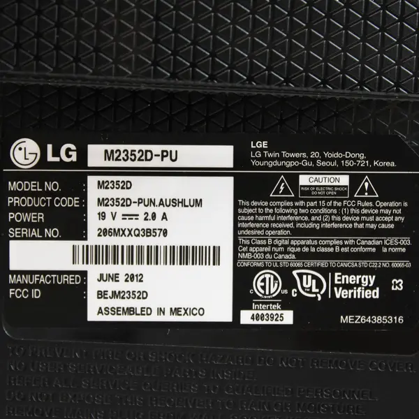 LG 23" Monitor M2352D-PU w/ Power Cord & AC Adapter - Used (For Parts/Repair)