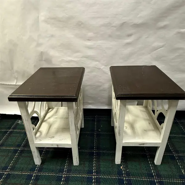 Set of Two White Painted Rustic Country Style End Tables- Freight / Local Pickup