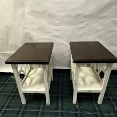 Set of Two White Painted Rustic Country Style End Tables- Freight / Local Pickup