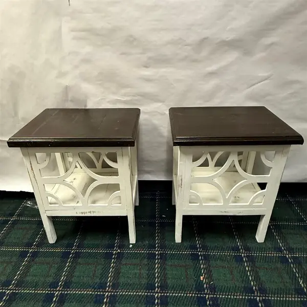 Set of Two White Painted Rustic Country Style End Tables- Freight / Local Pickup