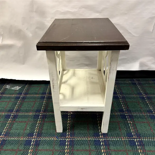 Set of Two White Painted Rustic Country Style End Tables- Freight / Local Pickup