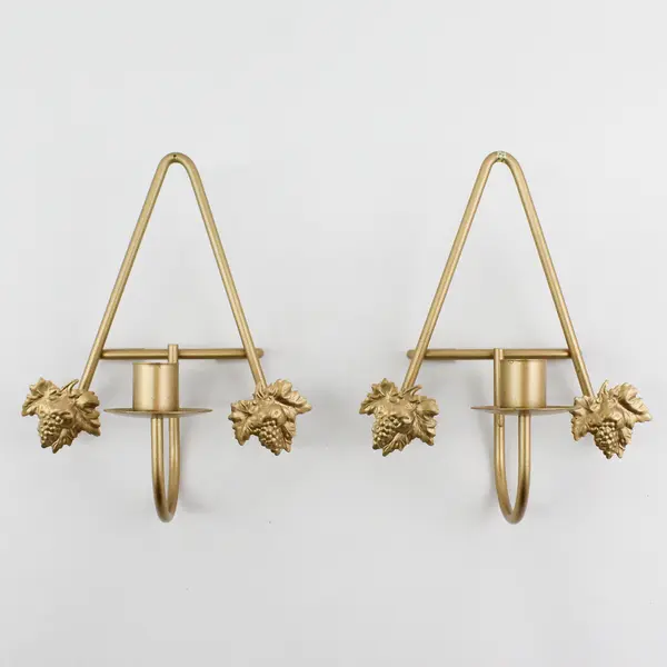 Vintage Gold Metal Grape Cluster Candle Wall Sconce Pair