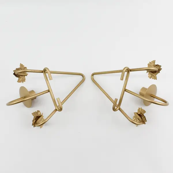 Vintage Gold Metal Grape Cluster Candle Wall Sconce Pair